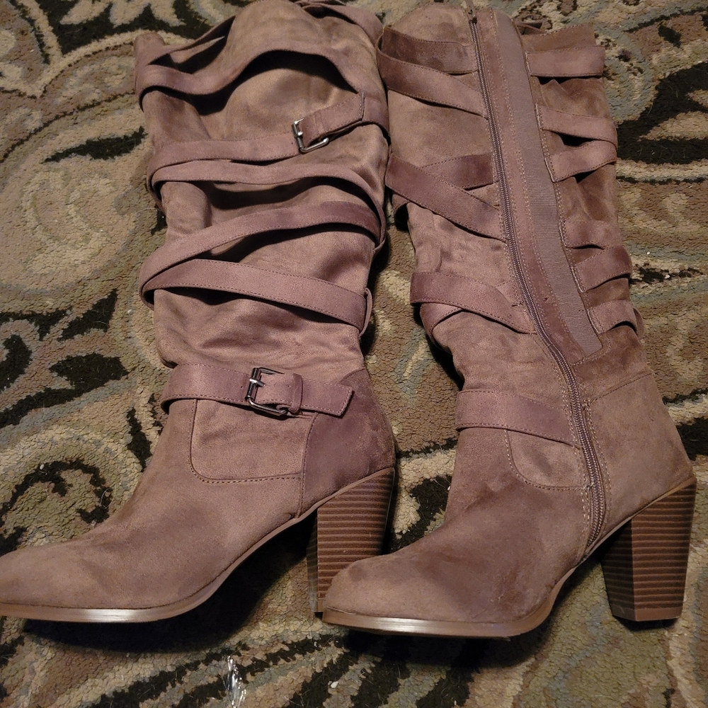 TAN STRAPPY HIGH HEEL BOOT (WW & WIDE TO EXTRA WIDE CALF)